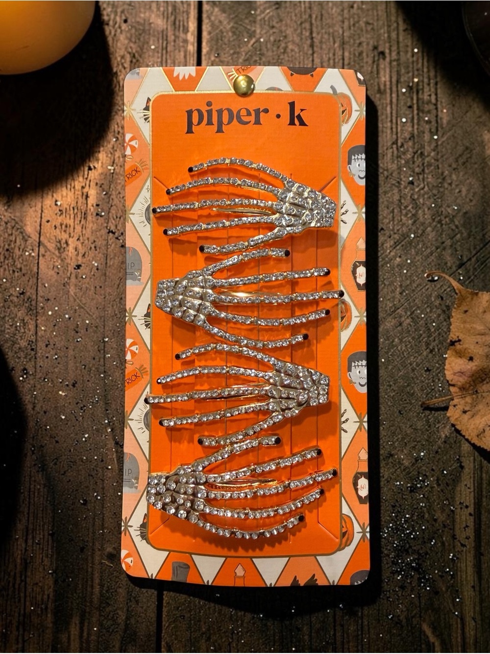 Piper Silver Crystal Skeleton Hand Halloween Hair Clips
